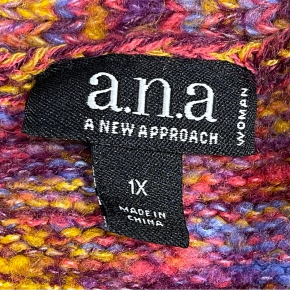 a.n.a. size 1X Rainbow colored stretchy vneck sweater, Stitched design, like new - Picture 13 of 14